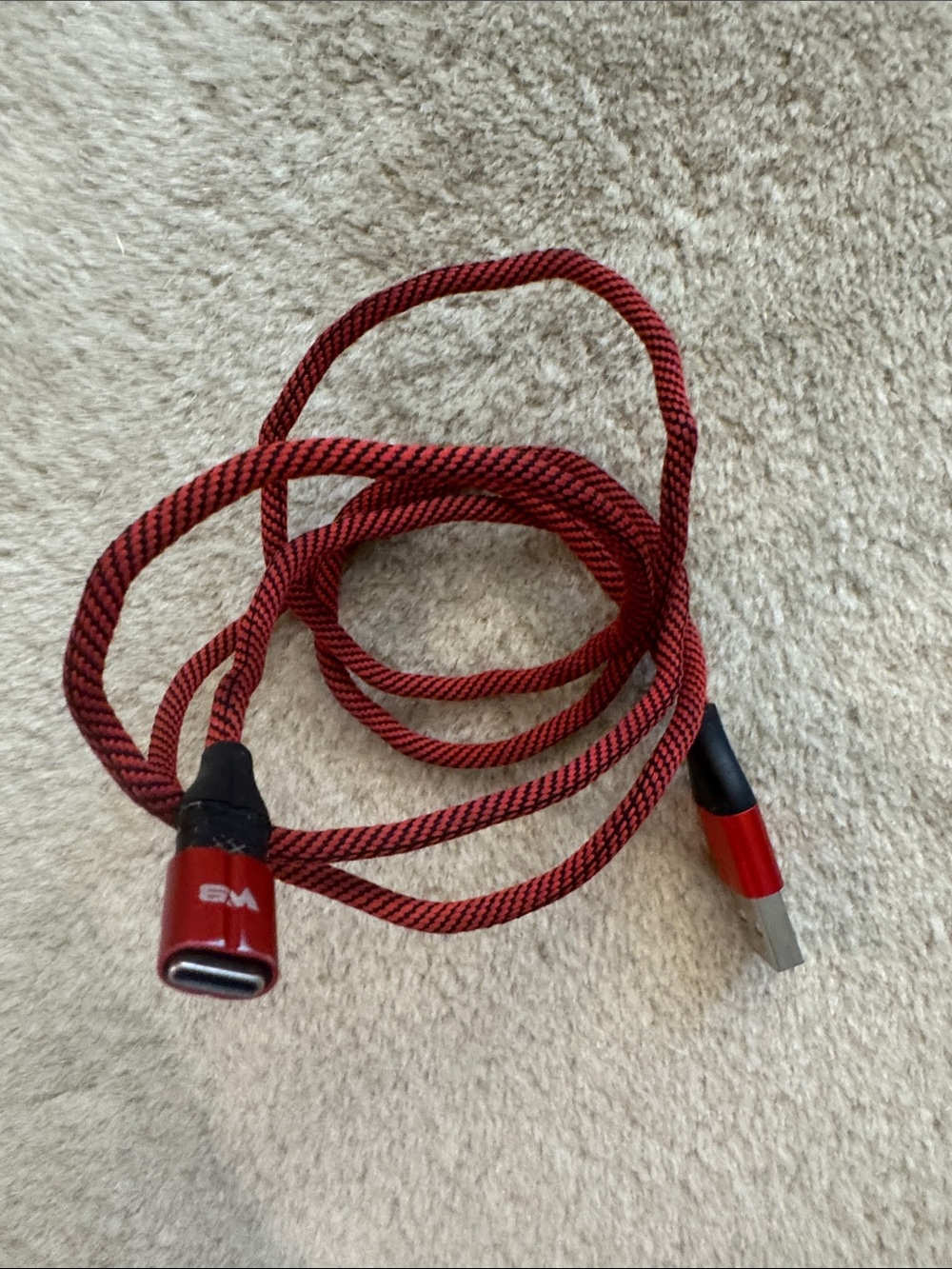 Red Braided USB-C to USB-A Charging Cable with Reinforced Ends
